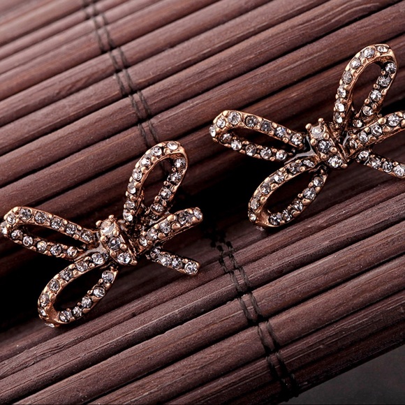 Jewelry - Bronze Tied Bow Pave Crystal Stud Earrings